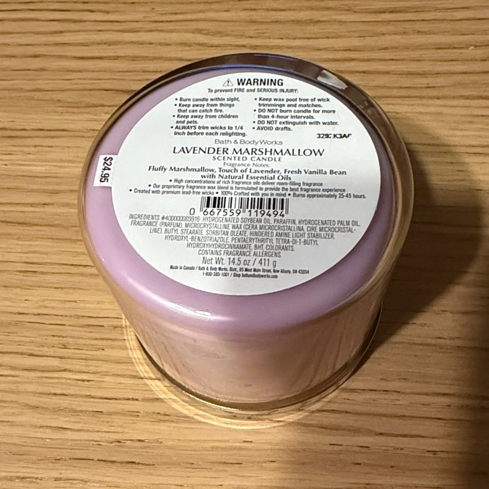 Bath & Body Works 3 Wick Candle. Lavender Marshmallow. - Picture 3 of 8